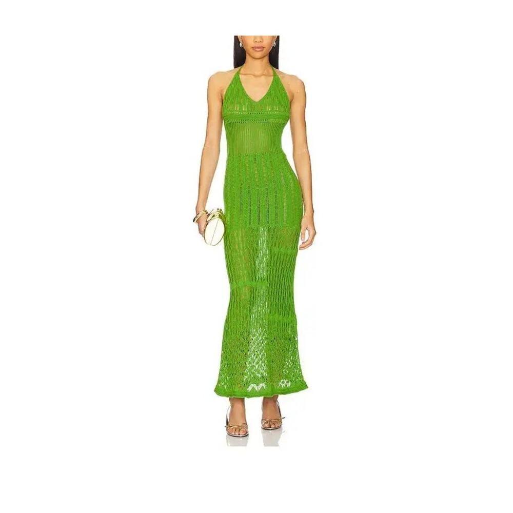 ALOHAS Womens Gabrielle Crochet Knit Maxi Dress M Green Resort Beach Vacation - Picture 11 of 11